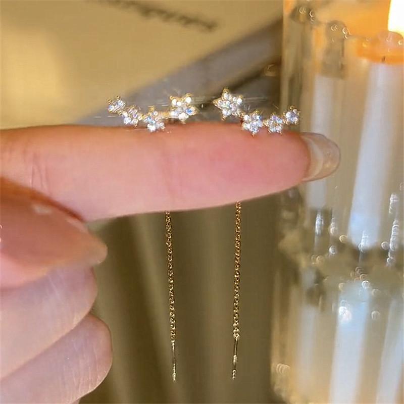 Accessories for Women Long Tassel Threader Earrings for Women Wave Shaped Simple Long Chain Earring Wedding Party Zircon Gift