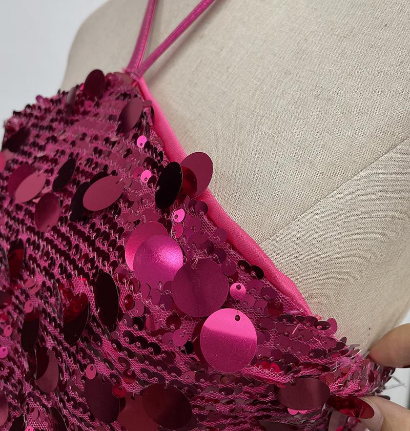 Halter Crop Top with Sequins and Open Back (Style 1083)