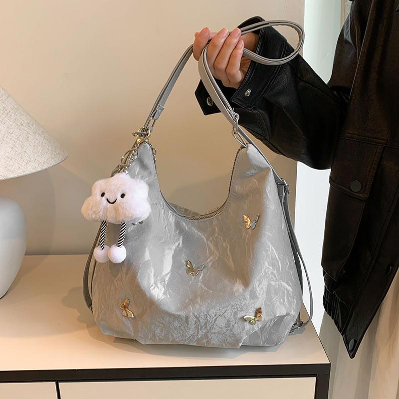 Women's Solid Color Versatile Multi-layer Zipper Imitation Leather Shoulder Bag Underarm Bag Messenger Bag