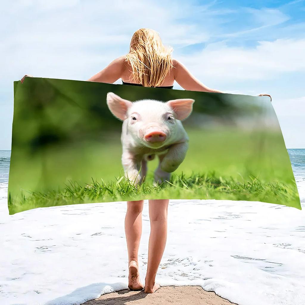 Cartoon Pig Beach Towel Oversized, Ultra Soft Microfiber Sand Free Beach Towels for Adults, Super Absorbent Quick Dry Pool Towel