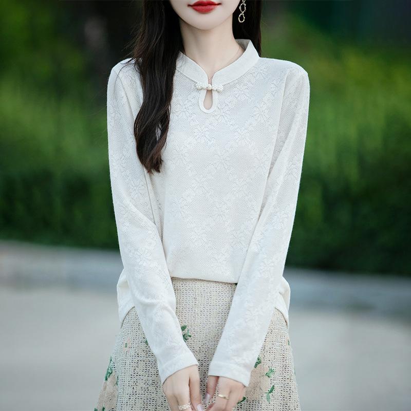 Spring and Autumn Improved Semi-high-neck Knitted Sweater, Women's Base Shirt, Cheongsam Collar, New Chinese-style Stand-up Collar