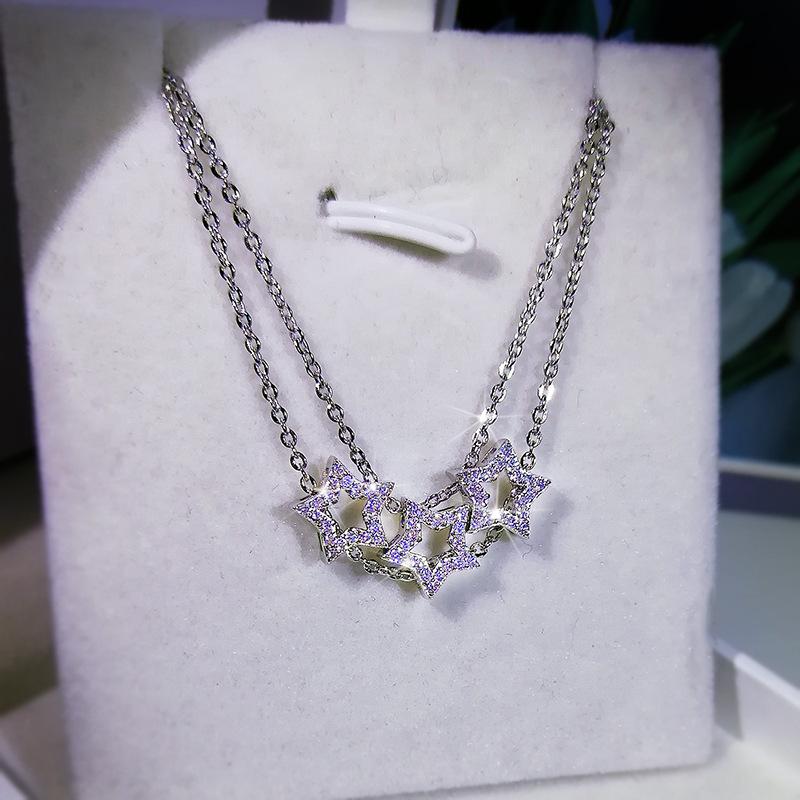 

Bright Shiny Star Ladies Necklace AAAA Zircon Pendant Birthday Party Fashion 925 Silver Pendant Exquisite Jewelry Gift Necklace 45cm