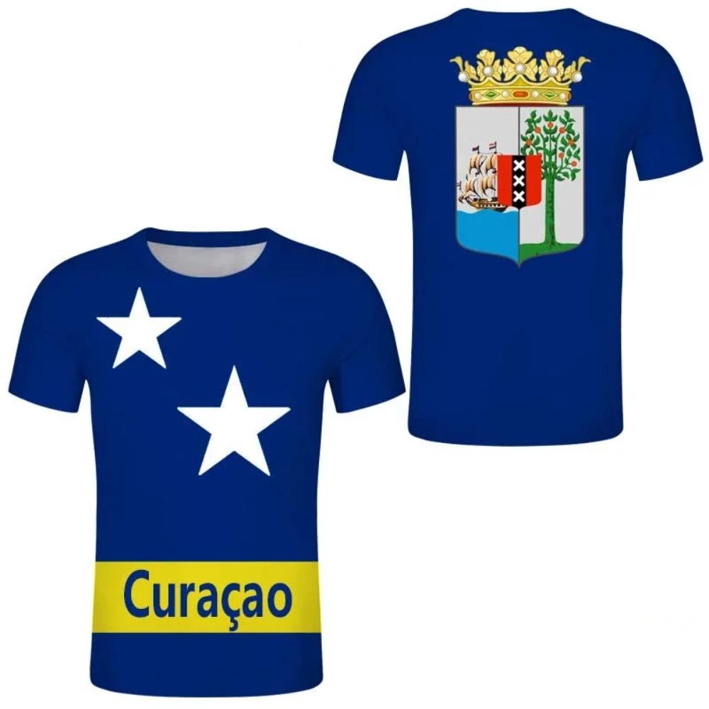Republic of Curacao Flag T-shirt 2024 Summer Casual Fashion Graphic T Shirts Men Football Sports Autonomous Day Designer Clothes