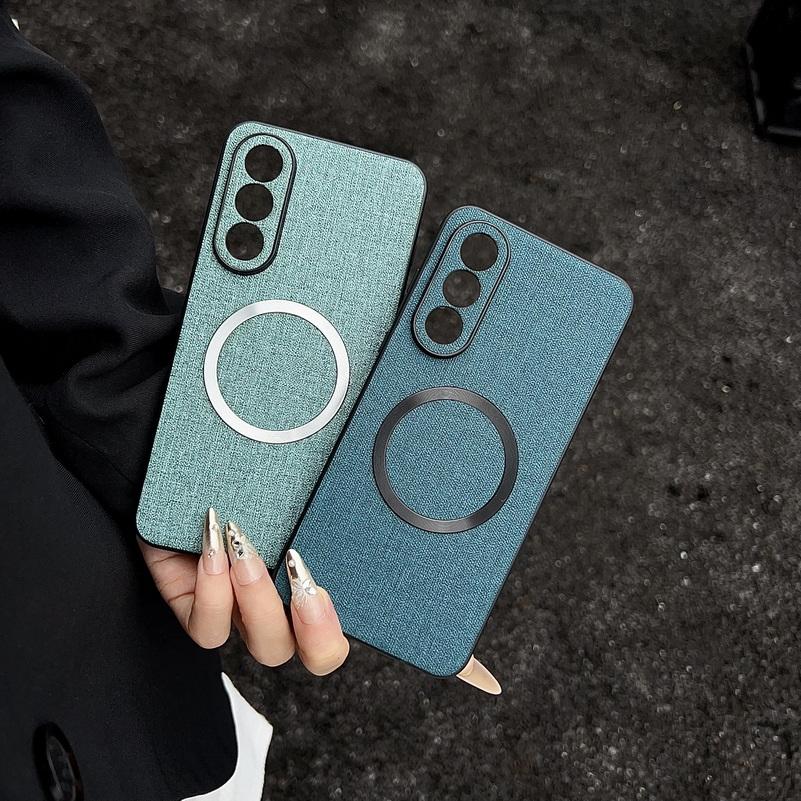 Magsafe Magnetic Plain Leather Case For OnePlus Nord 5 4 Ce 5 One Plus 13s 13T 13R 13 12 Ace 5 3 Cloth Wireless Charging Cover