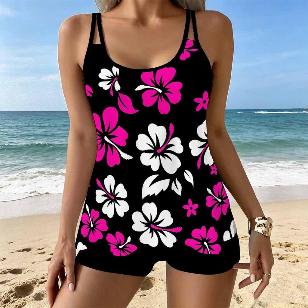 Women's Swimwear Tankini 2 Piece Swimsuit Tropical Flowers  Print Vacation Bathing Suits