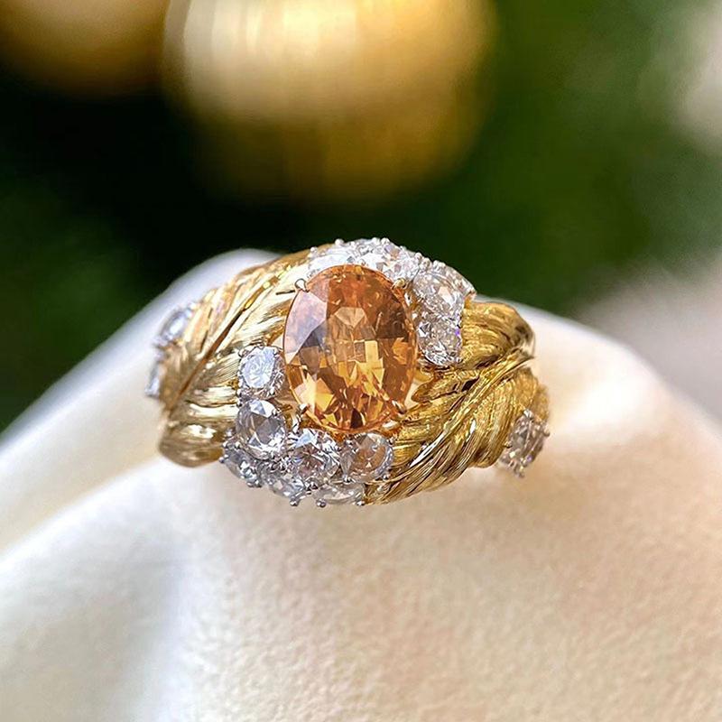 New Elegant Yellow Cubic Zirconia Women Rings Luxury Wedding Anniversary Party Lady's  Accessories Bright Fashion Jewelry