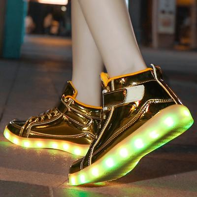 Nowe świecące buty wysokie męskie buty codzienne modne buty dziecięce lustrzane olśniewające światła buty na rzepy koledzy