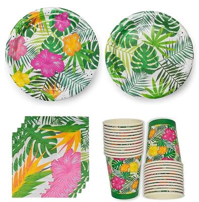 8Guests Hawaii Theme Disposable Tableware Set Tropical Flower Turtle Leaf Plates Napkin Cup Hawaiian Wedding Birthday Supplies