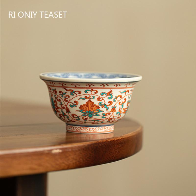 1 Pc Chinese Ceramic Tea Cup Handmade Flowers Large Tea Bowl Porcelain Teacup Household Master Cup Travel Personal Teaware 100ml