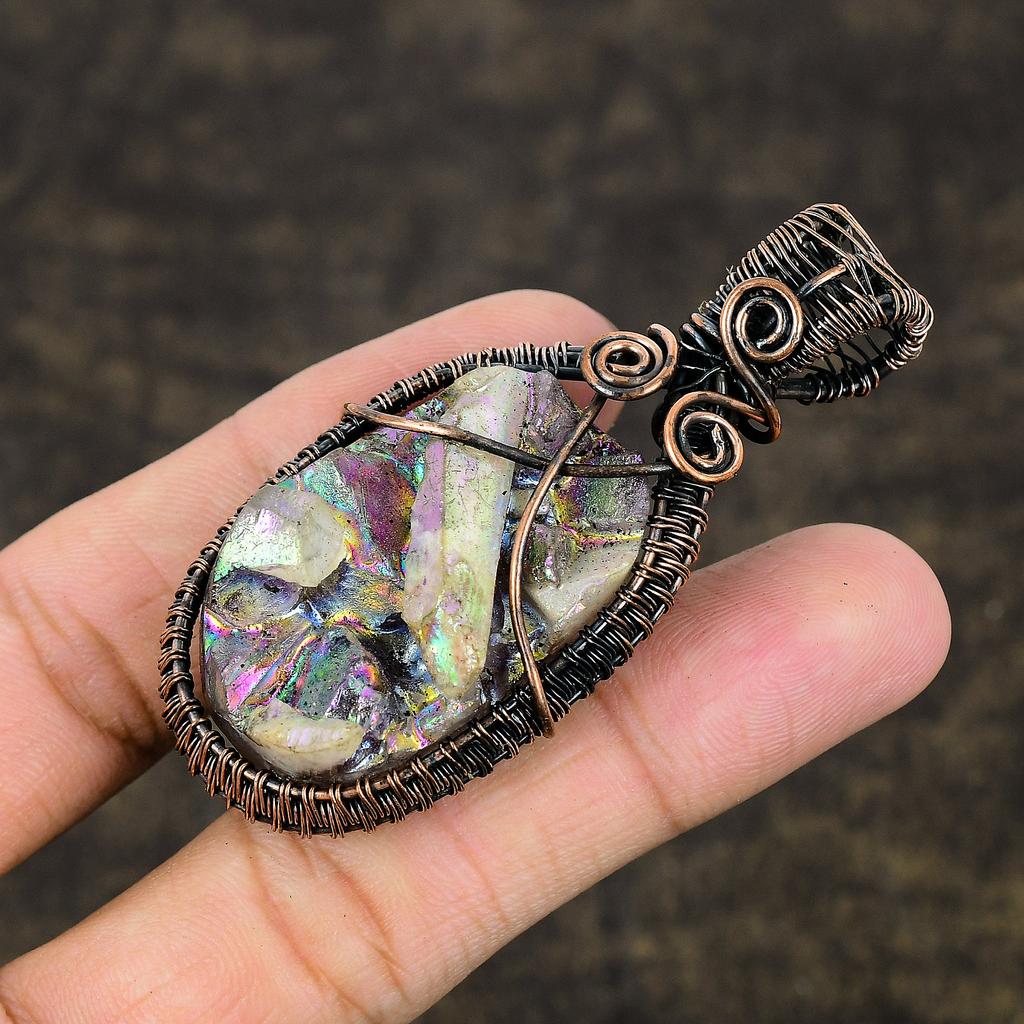 Titanium Druzy Handmade Copper Wire Wrap Jewelry Pendant 2.8 F7c12