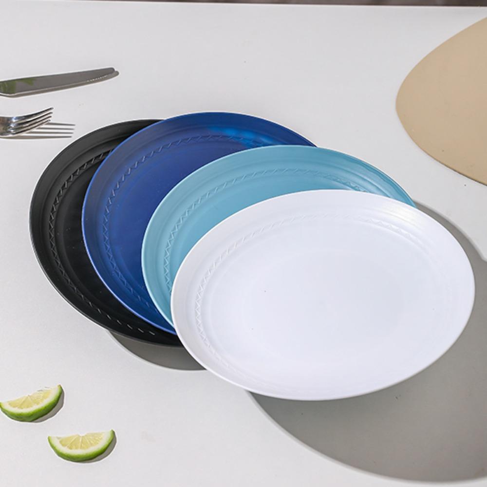 4PCS Heat-resistant Plastic Dessert Plate Round Snack Tray Practical Salad Dish  Outdoor