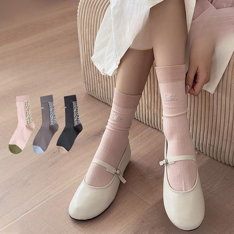 Women's Autumn and Winter Retro Checkered Piled-up Socks, Cotton Socks, Mid-calf Socks, Single-shoe Women's Socks