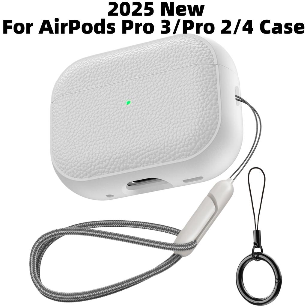 Für AirPods Pro 3/Pro2/Pro Kopfhörerhülle Leder-Textur TPU Schutzhülle mit Lanyard für AirPods 4. Generation