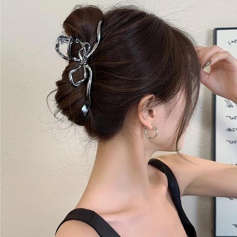 

Новые Женские Элегантные Геометрические Заколки-Клешни для Волос Винтажные Простые Зажимы для Волос Крупные Металлические Заколки-Автоматы Модные Аксессуары для Волос