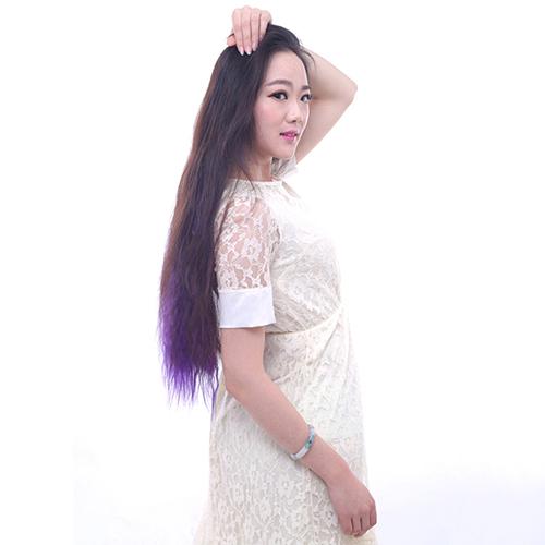 Sexig Lång Gradient Färg Fest Kvinnor Vågigt Lockigt Clip-in Hårförlängning 60cm