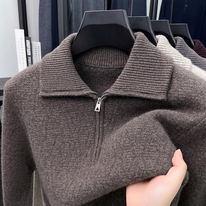 Hengyuanxiang Men's High-End Wool Lapel Zipper Sweater - 2025 Autumn/Winter Thick Knitwear
