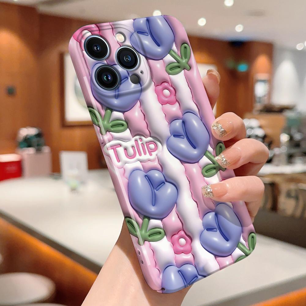 For iPhone 16 15 14 Samsung S23 A23 A52 A33 A73 A53 Huawei Xiaomi Redmi OPPO Vivo Beauty Purple Flowers Design Full Camera Protect Hard Phone Case