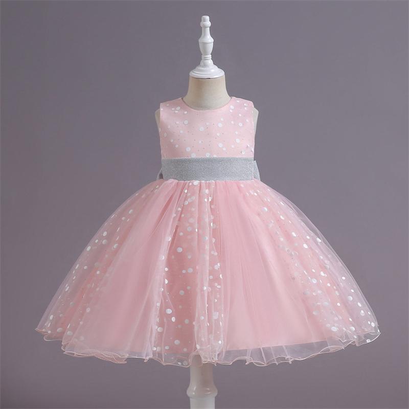 Sommer Kinder Mesh Prinzessin Kleid ärmelloses knielanges Kleid Blumenmädchen Puffkleid