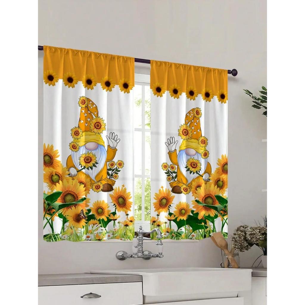 Farmhouse Panel Set Yellow Sunflower Kitchen Curtains Decor Gifts Short Cafe Rustic Country Small Window Made Of Polyester