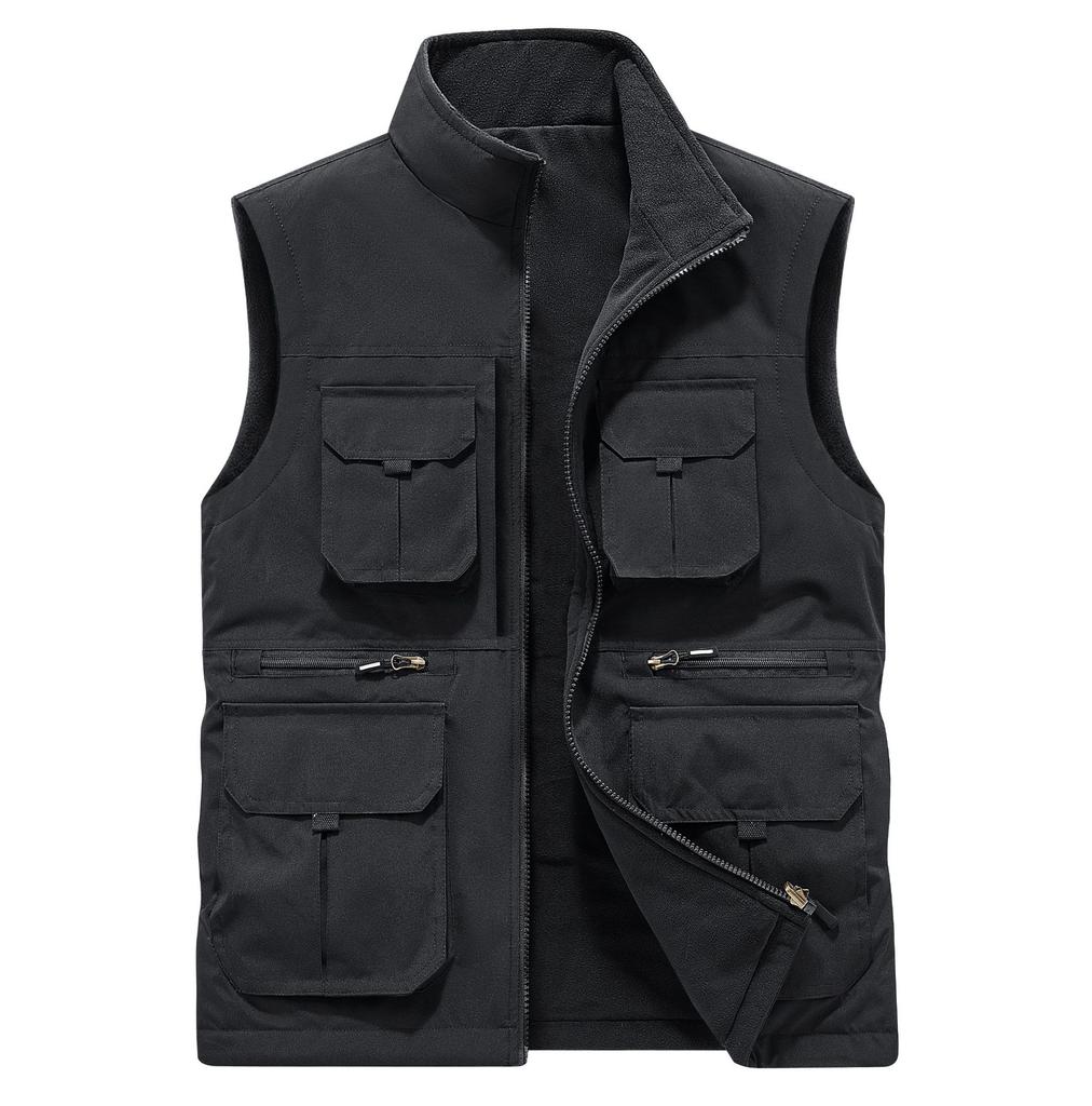 Vest Winter Warm Tooling Fleece Thickened MiddleAged MultiPocket Outdoor Vest DoubleSided Wear Men'S Vest