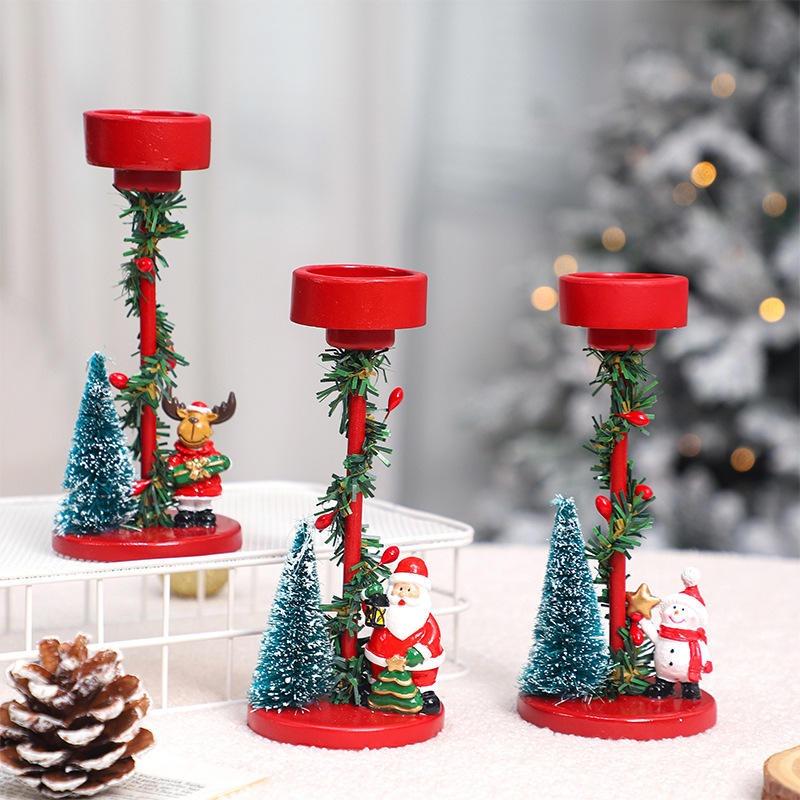 Festive Christmas Tree Candle Holder with Santa and Snowman Decorations Ideal Holiday Centerpiece for Home and Party Tabletop