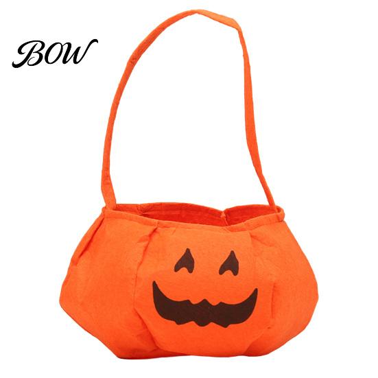 Large Capacity Candy Bag Halloween Pumpkin for Kids, Small Trick or Treat Bucket, Party Favor Soft Face Basket with Handle Decoration Holder Kids