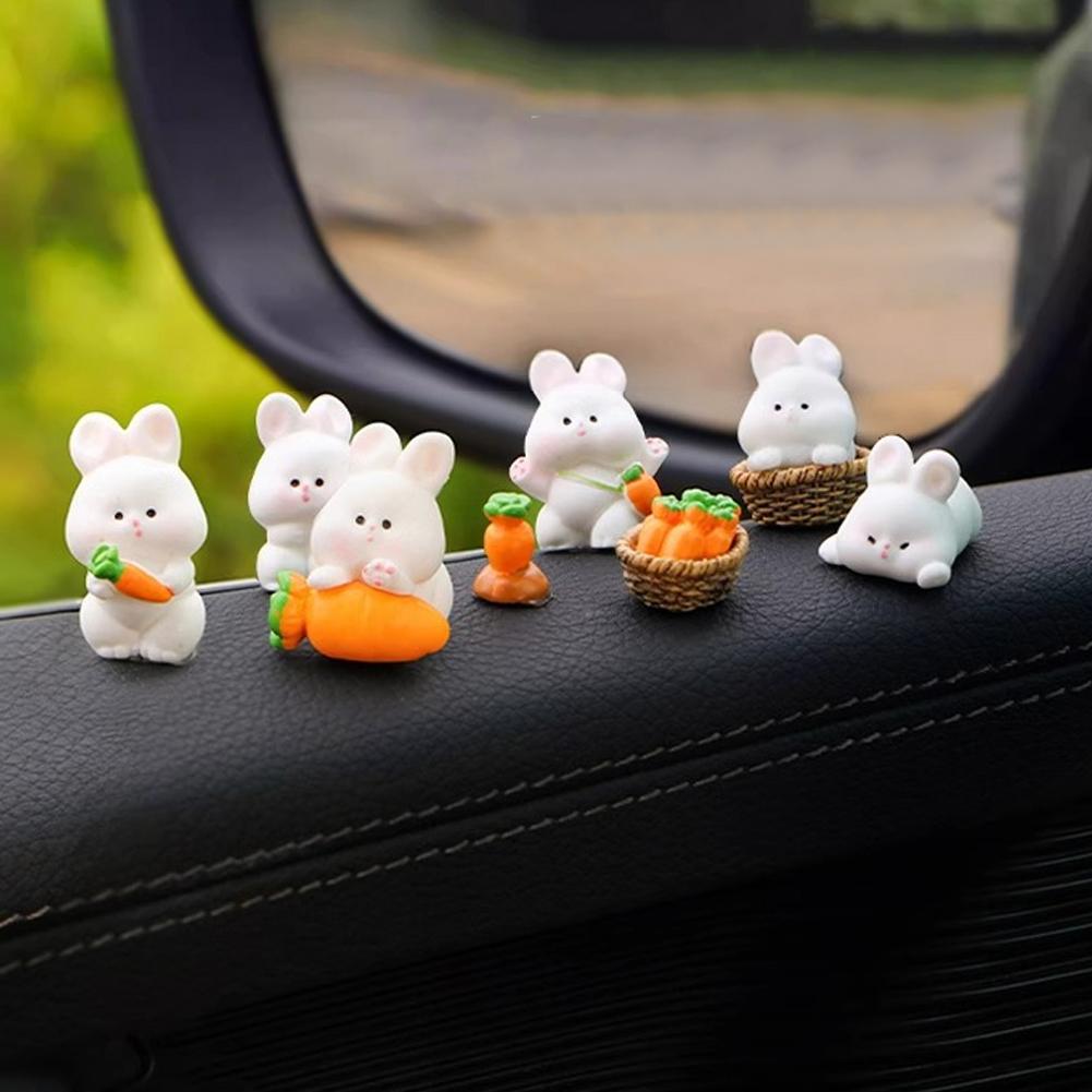 Fun Chicks Cute Mini Duck Bunny Ornaments Car Interior Decor Fairy Garden Home Gift Car Dashboard Rearview Mirror Accessories