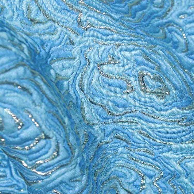 Blue Flowered Gold Thread Jacquard Fabric for Diy Sewing Coat Clothing Designer Art Dress Fabrics Fashion Apparel Cloth