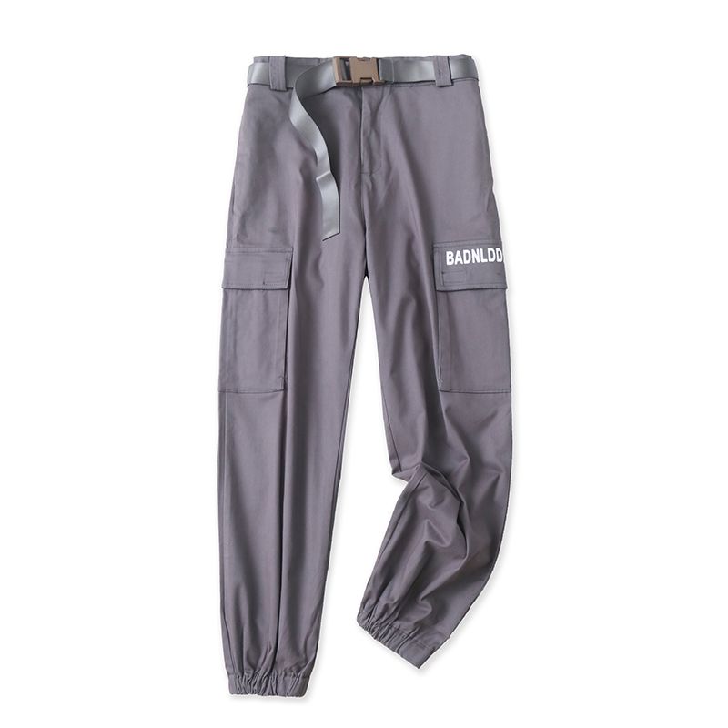 Casual Working Pants Spring and Autumn New Design for Lovers Half Elastic High Waist Zipper Hasp Letter Drawstring Trousers 27930