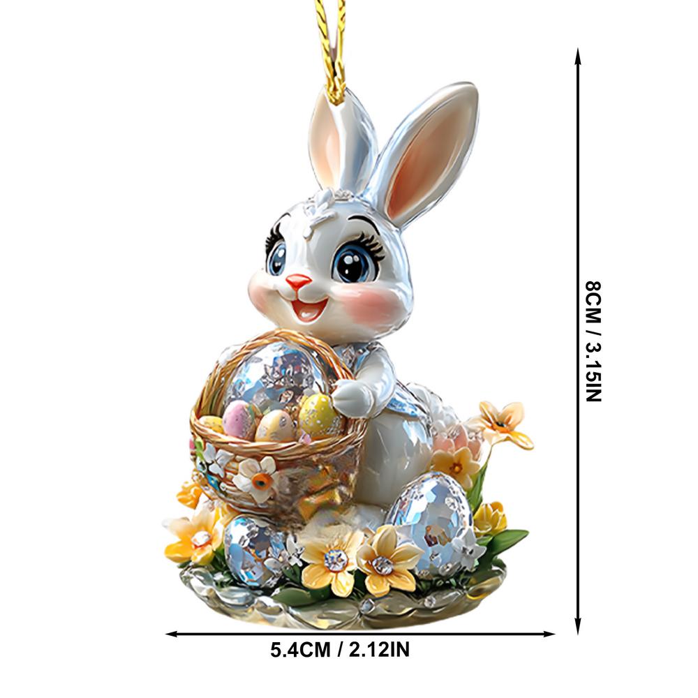 1PC Easter Bunny Egg Acrylic Pendant Keychain Car Rearview Mirror Decoration Backpack Small Hanging Party Home Decor, Durable Acrylic Sign