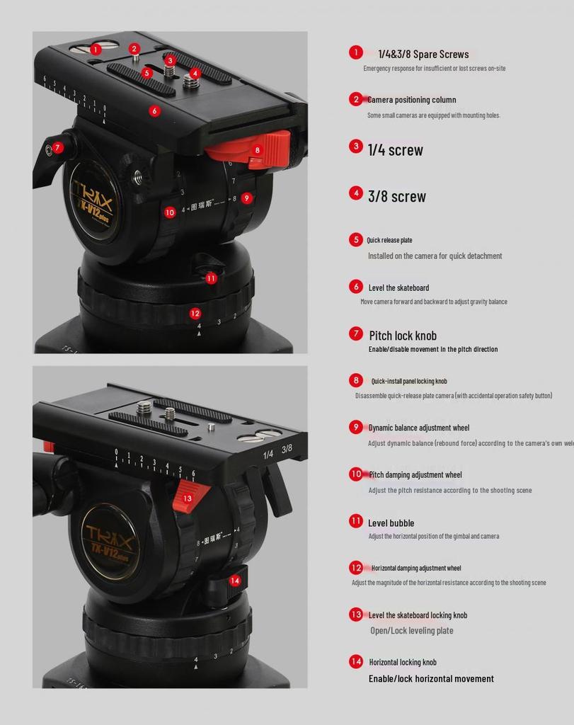 TX-V12L PLUS Hydraulic Pan Head & Aluminum Tripod Set - Broadcast-Grade Alloy