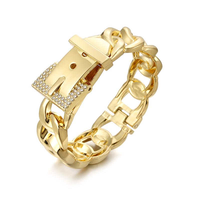 Diamond-Set Bracelet: European & American Style, High-End Light Luxury, Gold-Plated, Women's Costume Jewelry.