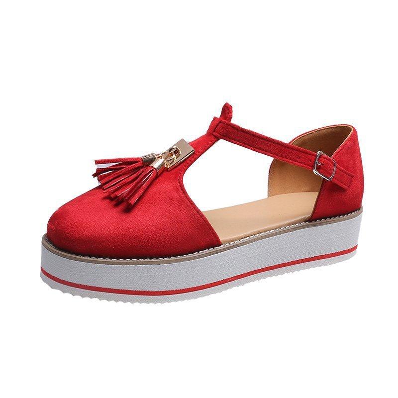 Popular Summer Fashion Plus Size Flat Shoes Hollow Tassel Roman Sponge Shoes Thick Soled European and American Sandals