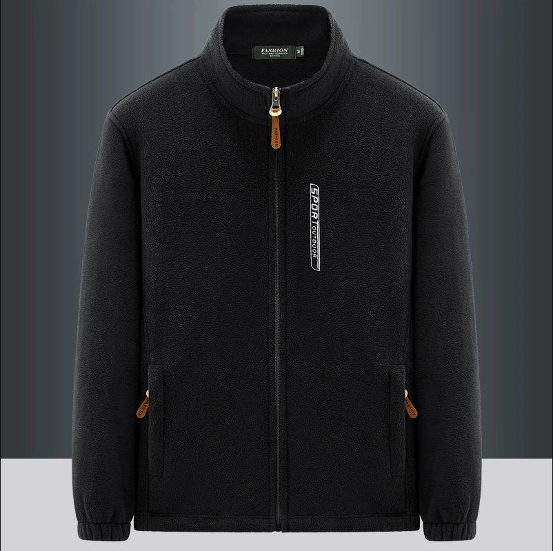 TBommy Fleecejack voor heren, Outdoor sporten opstaande kraag top, Grote winddichte en pluche warme cardigan, Hoodie, Fleecejack XXXL zwart