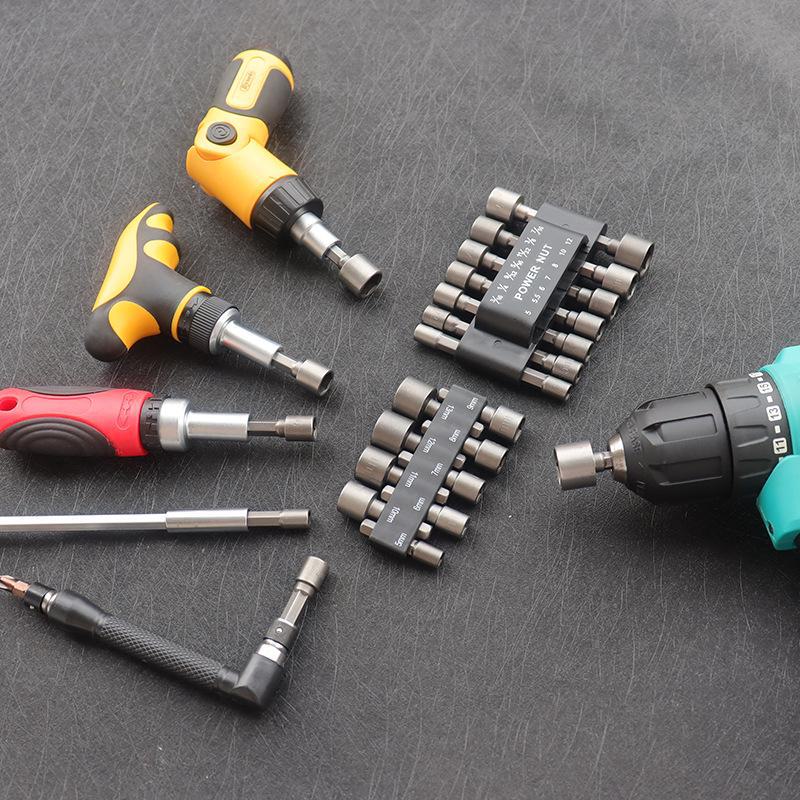 Hex Handle Air Screwdriver Set, 6.35mm, 9/14-piece Metric & Imperial Socket Head Drill Accessories