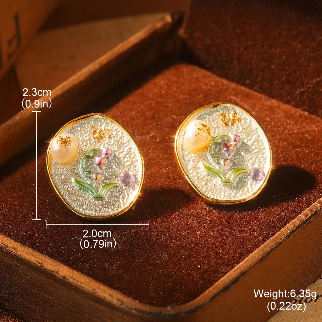 Monet Garden Violet Series Enamel Love Geometric Niche Vintage Premium Earrings Oil Painting Earrings