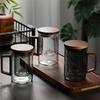 500ml Heat Resistant High Borosilicate Glass Tea Water Separation Tea Cup with Wooden Lid Handle Flower Tea Making Mug Water Cup