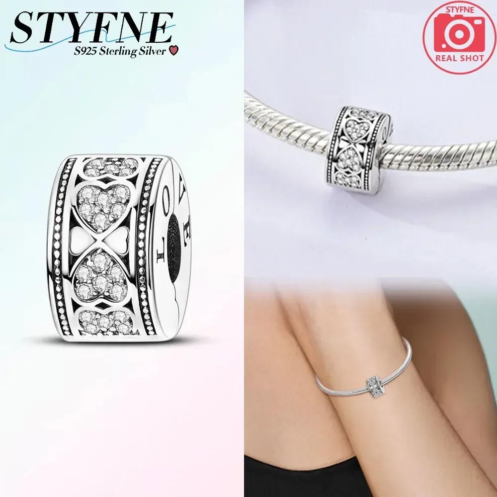 Original Copper Four-Leaf Clover Pink Zircon Snowflake Lock Charm Heart Beads Fit Bracelet Women Jewelry Diy Gift Accessory