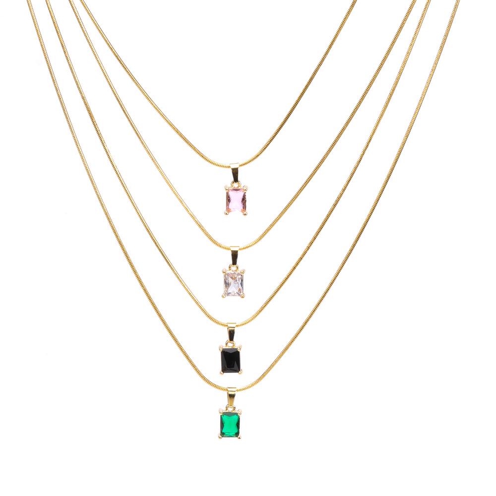 Emerald Necklace & Bracelet Set: Square Diamond, Stainless Steel with Round Snake Chain, Free Shipping