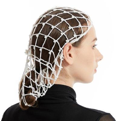 Fashionable Silk Crochet Hair Net Mesh Caps for Women with Elegant Pearls Decors Turban Hat for Special Occasion
