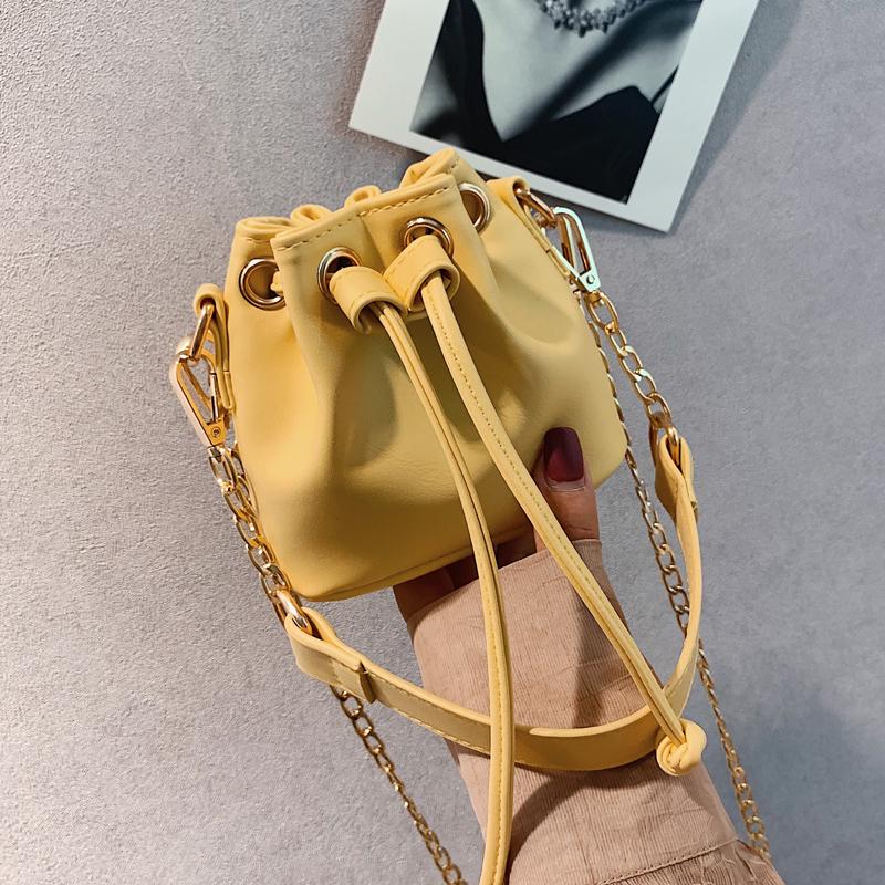 Mini Bucket Bag New Summer Women's Drawstring Closed Chain Exquisite Crossbody Bags Fashion High Street Chic Ladies Handbag