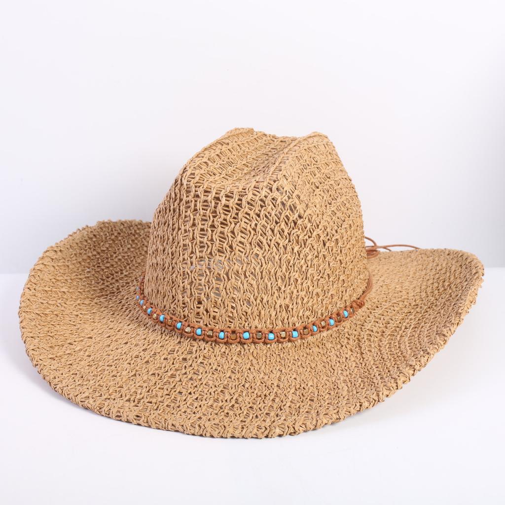Popular Classic Western Cowboy Straw Hat Summer Hollow Big Eaves Sun Hat Handwoven Straw Hat