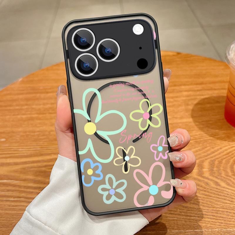 Translucent Matte Magnetic Case For iPhone 17 16 15 Pro 14 13 Pro Max 16e 17e For Magsafe Elegant 3D Floral Hard PC Back Cover