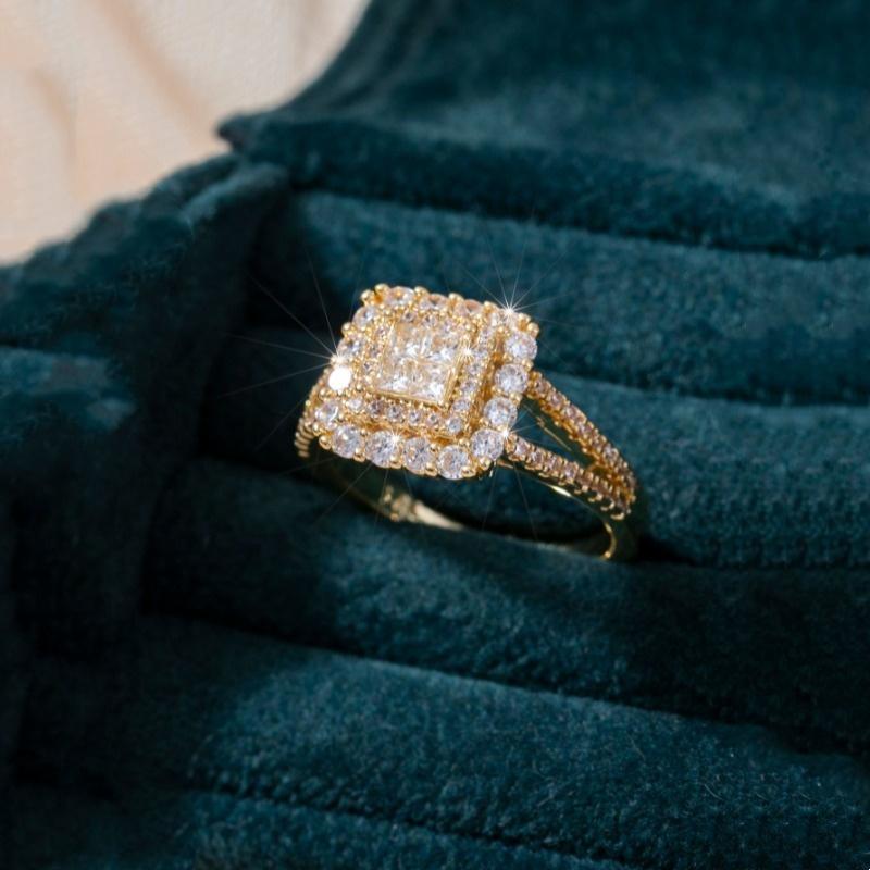 European and American women s fashionable, simple, atmospheric square wedding ring, personalized and high-end, anniversary ring 6 золотистый