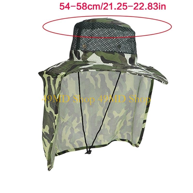 49MD Camouflage Mesh Sun Hat for Various Age Breathable Fisherman Hat with Neckflap Sweat Absorbent Hat for Outdoor Activity
