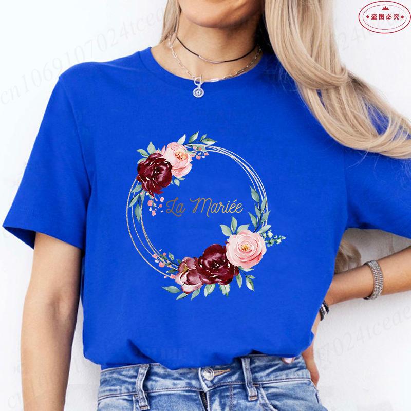 Französische Mädchen Hochzeit Team Braut T-Shirt Junggesellinnenabschied Tops für Frauen Kleidung Kurzärmelig Brautkranz Evjf T-Shirts