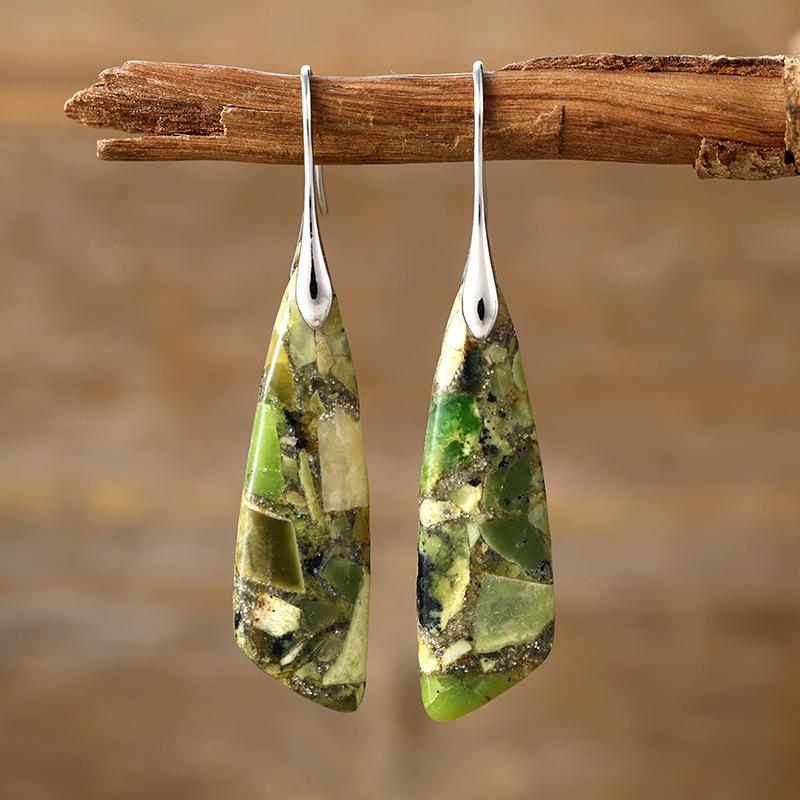 Luxury New Bohemian Emperor Stone Geometric Pendant Earrings Earrings European and American Popular Natural Stone Jewelry