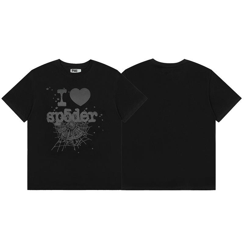 Foreign Trade Meichao Sp5der555555 Spider Web Printing Summer Loose Trend Men's and Women's Couples Short Sleeve T-Shirt Summer