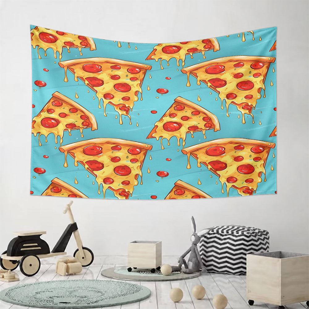 Melting Pepperoni Pizza Pattern Pattern Wall Hanging Tapestry Decorative Tapestry Home Decor for Bedroom and Living Room