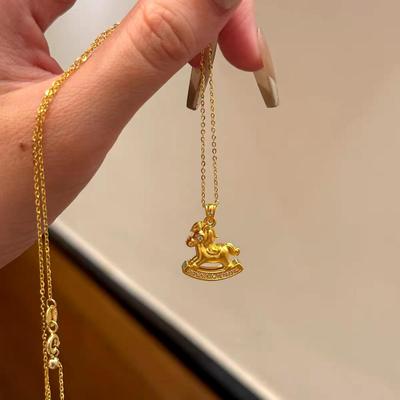 Instant Wealth Carousel Benmingnian Gift: Gold-Plated Copper Little Horse Pendant Necklace